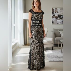 Signature by Sangria Elegant Black and Cream Lace Dress